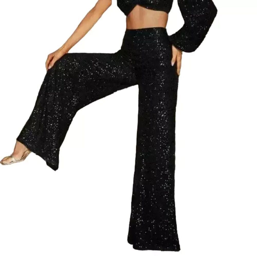 Faeriesty Velvet/velour Wide Leg Dress Party Pants 4XL‎ Sequined Black Holiday